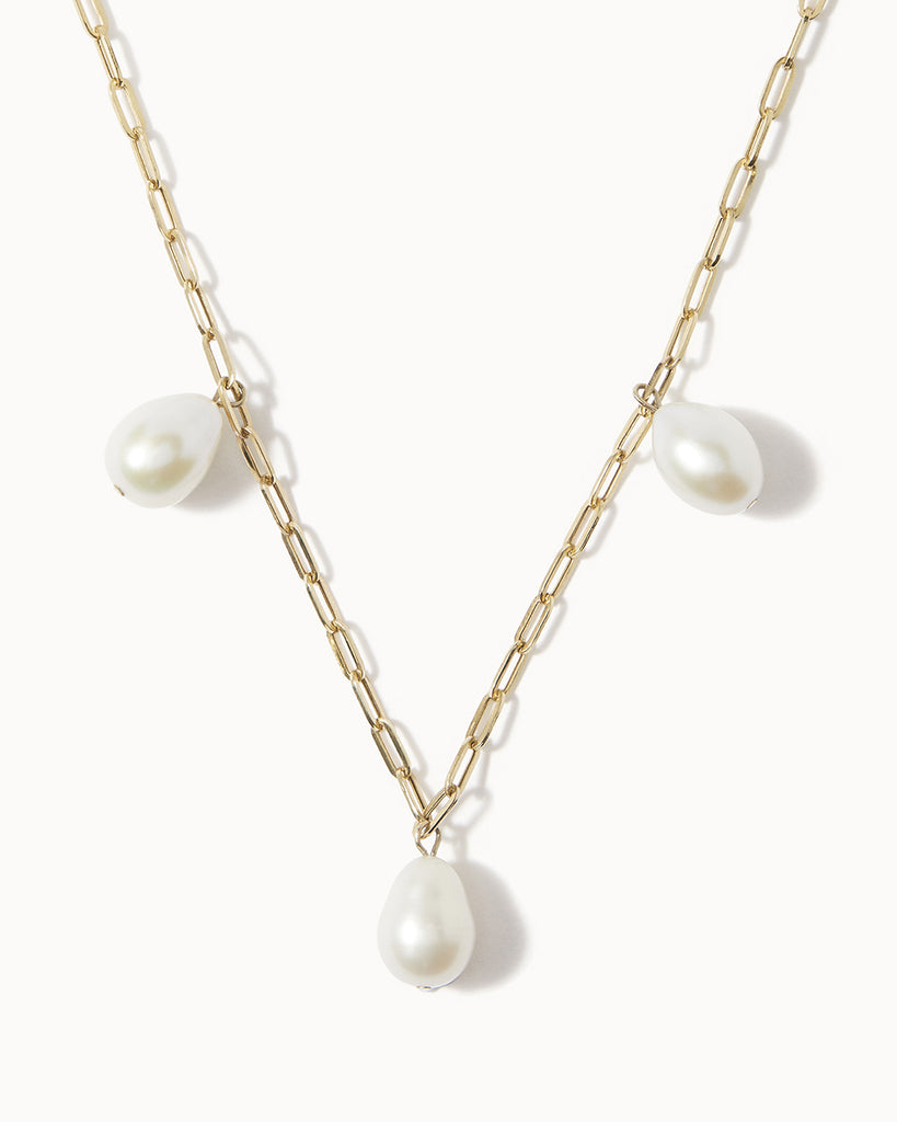 9ct Solid Gold Triple Pearl Chain Necklace handmade in London by Maya Magal sustainable jewellery brand