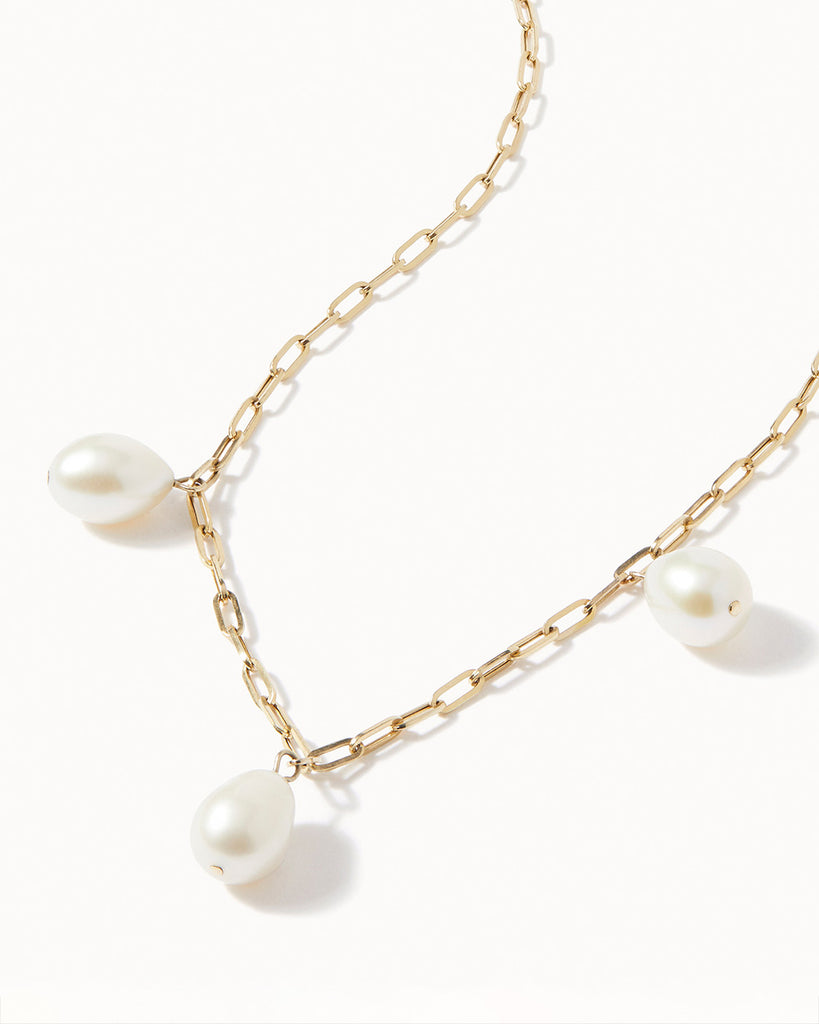 9ct Solid Gold Triple Pearl Chain Necklace handmade in London by Maya Magal luxury jewellery brand