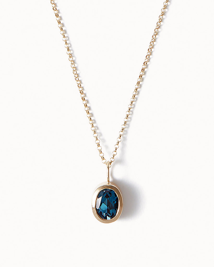9ct Solid Gold London Blue Topaz Necklace handmade in London by Maya Magal sustainable jewellery brand