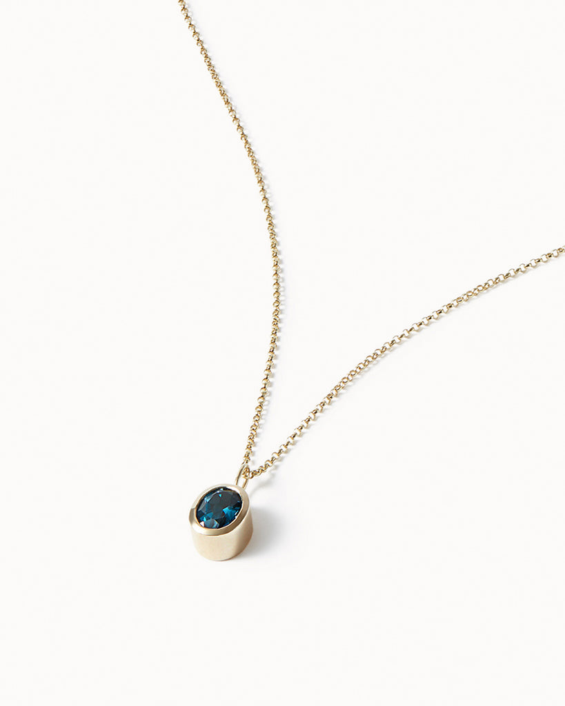 9ct Solid Gold London Blue Topaz Necklace handmade in London by Maya Magal luxury jewellery brand