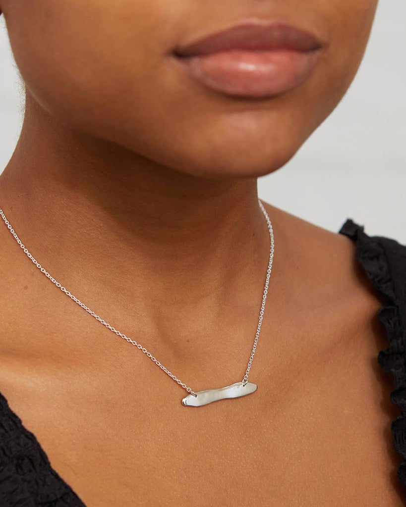 925 Recycled Sterling Silver Lava Engravable Puddle Bar Necklace handmade in London by Maya Magal personalised jewellery brand