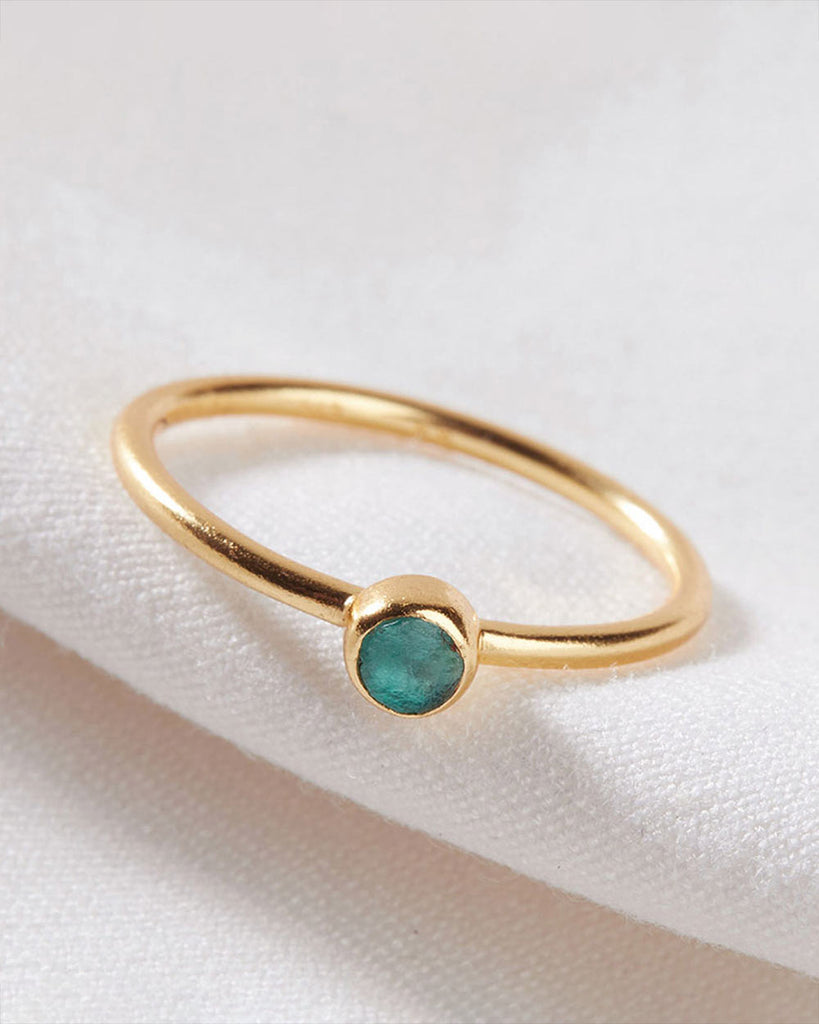 18ct Gold Plated Rough Gemstones Emerald Ring handmade in London by Maya Magal sustainable jewellery brand