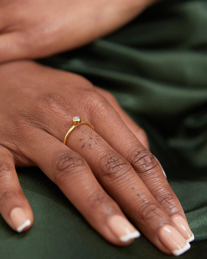 18ct Gold Plated Rough Gemstones Moonstone Ring handmade in London by Maya Magal modern jewellery brand
