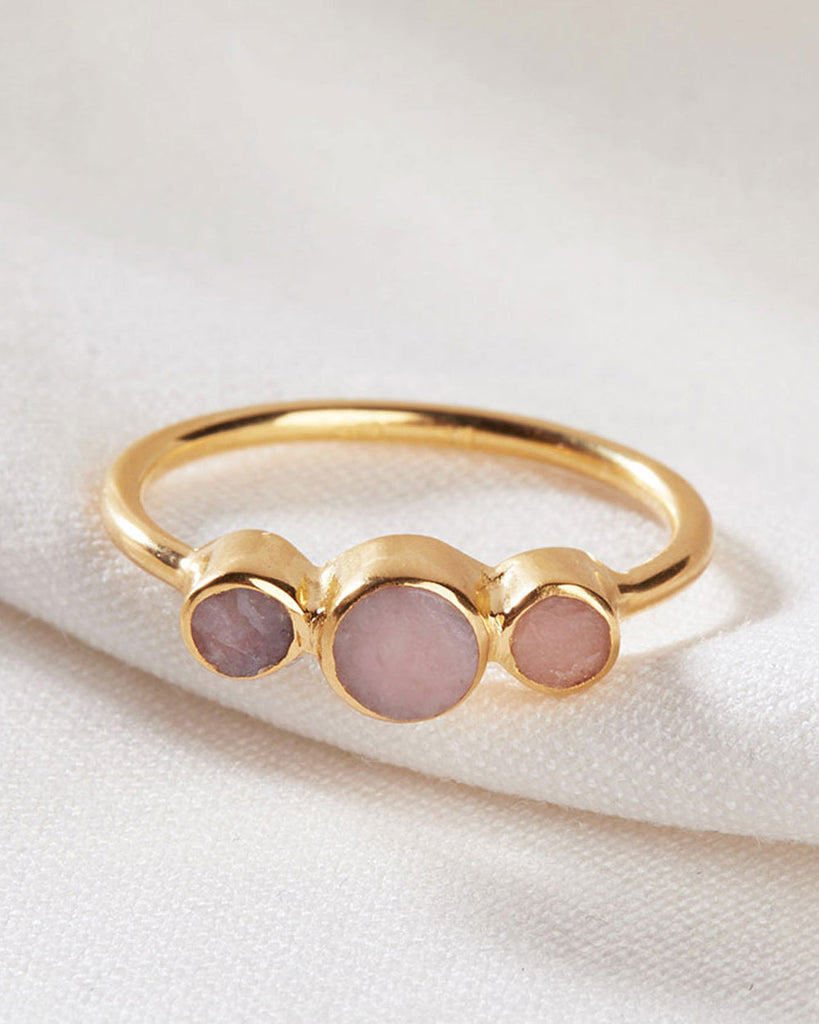 18ct Gold Plated Rough Gemstones Triple Pink Opal Ring handmade in London by Maya Magal sustainable jewellery brand