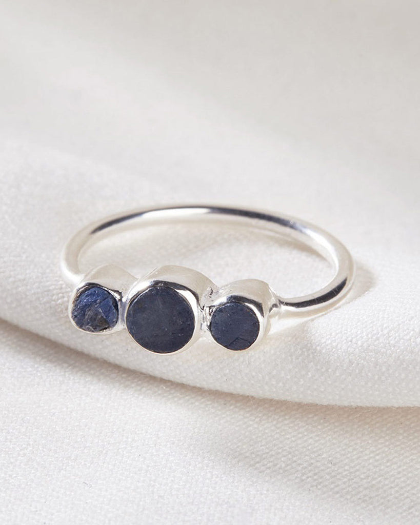 925 Recycled Sterling Silver Rough Gemstones Triple Sapphire Ring handmade in London by Maya Magal sustainable jewellery brand