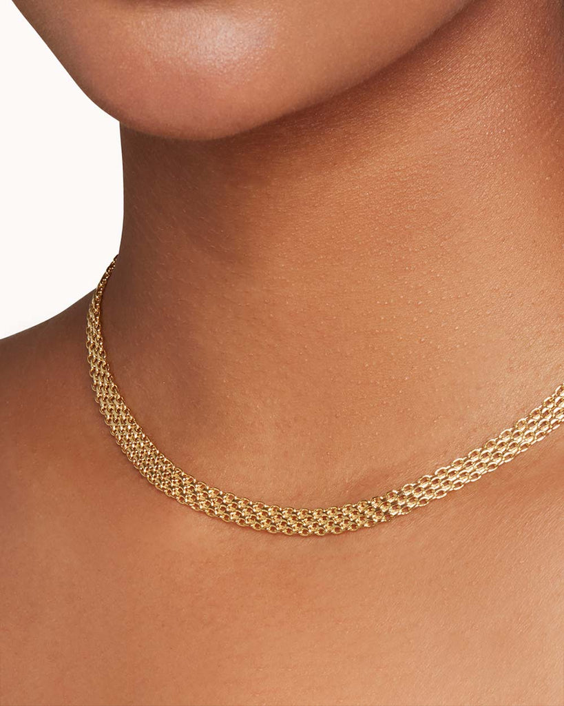 9ct Solid Gold Mesh Chain Necklace handmade in London by Maya Magal luxury jewellery brand
