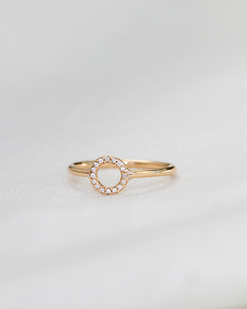 9ct Solid Gold Diamond Pavé O Ring handmade in London by Maya Magal contemporary jewellery brand