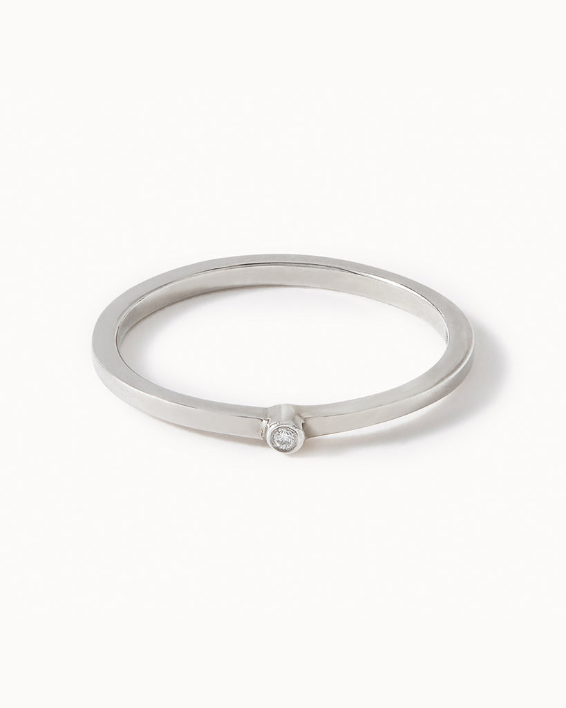 9ct Solid White Gold Tiny Spotlight Diamond Ring handmade in London by Maya Magal sustainable jewellery brand