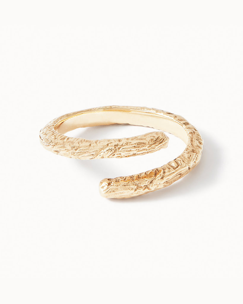 9ct Solid Gold Etched Adjustable Ring handmade in London by Maya Magal sustainable jewellery brand