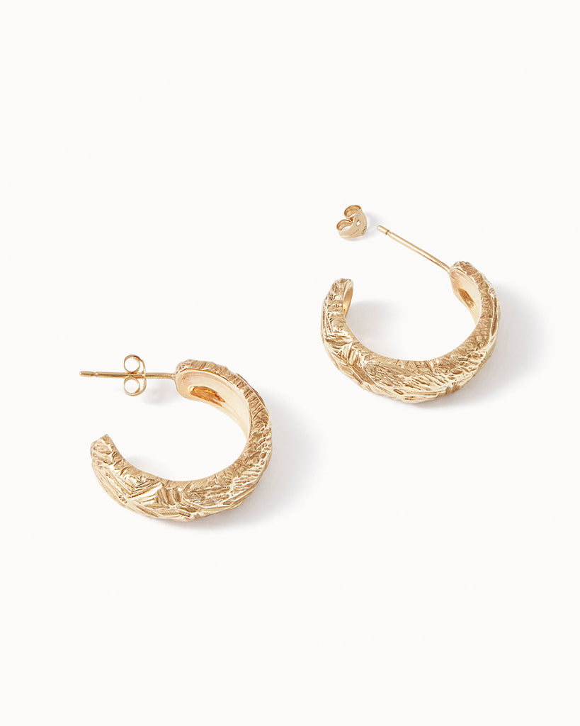 9ct Solid Gold Etched Chunky Hoop Earrings handmade in London by Maya Magal luxury jewellery brand