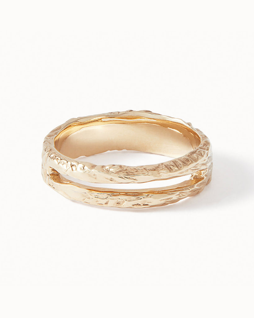 9ct Solid Gold Etched Stripe Cut Out Ring handmade in London by Maya Magal sustainable jewellery brand
