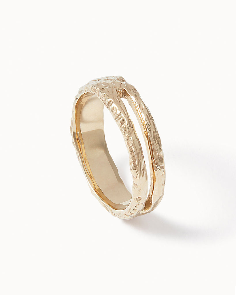 9ct Solid Gold Etched Stripe Cut Out Ring handmade in London by Maya Magal luxury jewellery brand