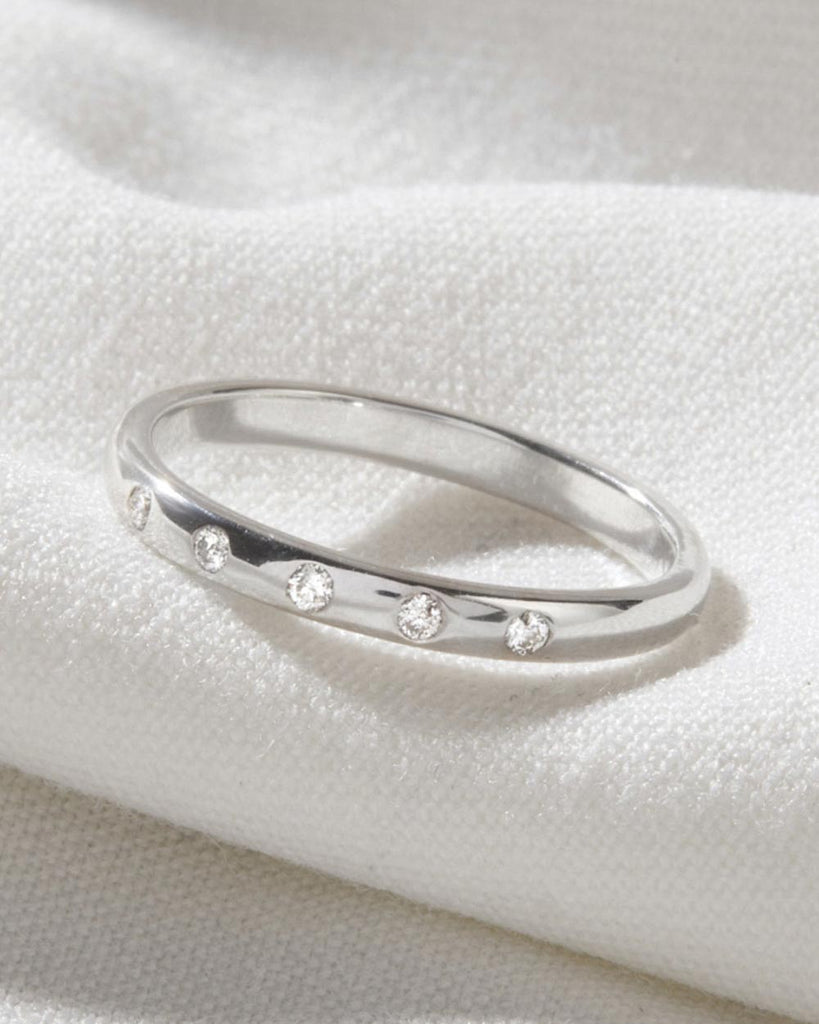 9ct Solid White Gold Five Stone Diamond Band Ring handmade in London by Maya Magal sustainable jewellery brand