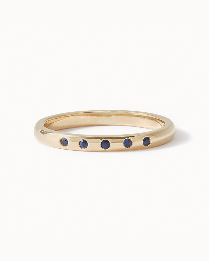 9ct Solid Yellow Gold Five Stone Sapphire Ring handmade in London by Maya Magal sustainable jewellery brand