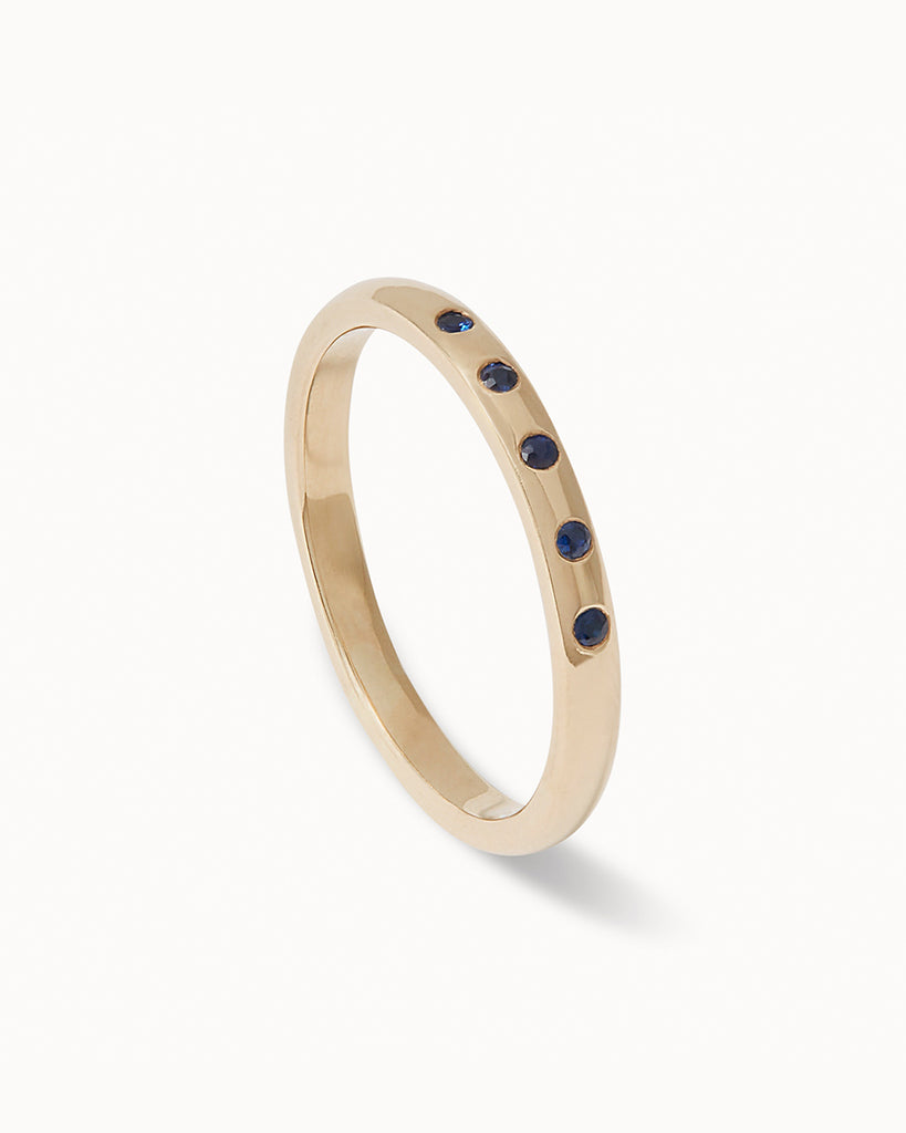 9ct Solid Yellow Gold Five Stone Sapphire Ring handmade in London by Maya Magal modern jewellery brand