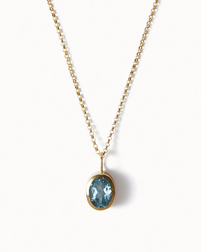 Natural Swiss Blue Topaz and Diamond Necklace, 5mm Round Gemstone Neck
