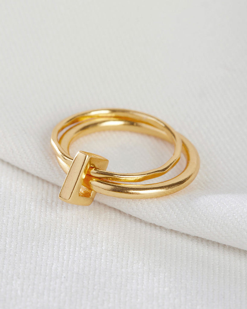 18ct Gold Plated Square Link Stacking Ring handmade in London by Maya Magal sustainable jewellery brand