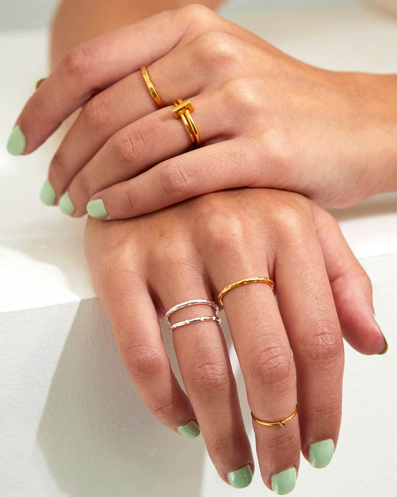 18ct Gold Plated Square Link Stacking Ring handmade in London by Maya Magal luxury jewellery brand