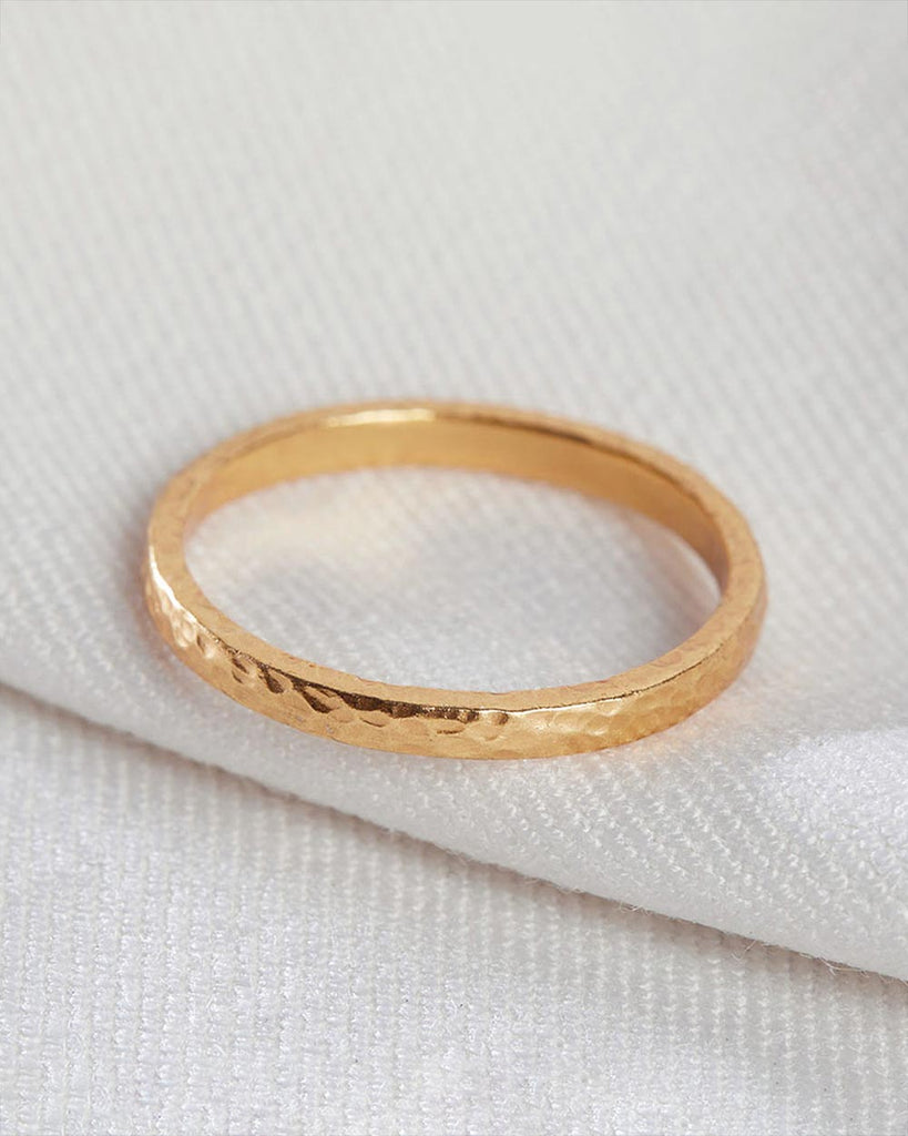 18ct Gold Plated Beaten Stacking Ring handmade in London by Maya Magal sustainable jewellery brand