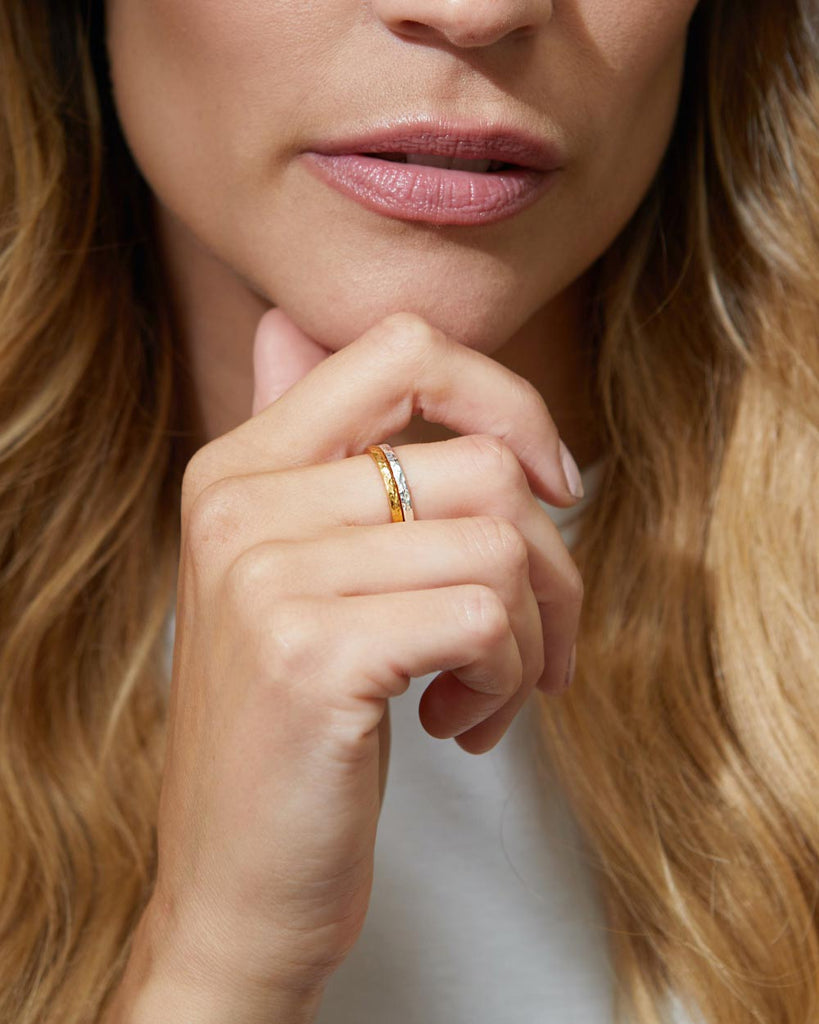 18ct Gold Plated Beaten Stacking Ring handmade in London by Maya Magal luxury jewellery brand