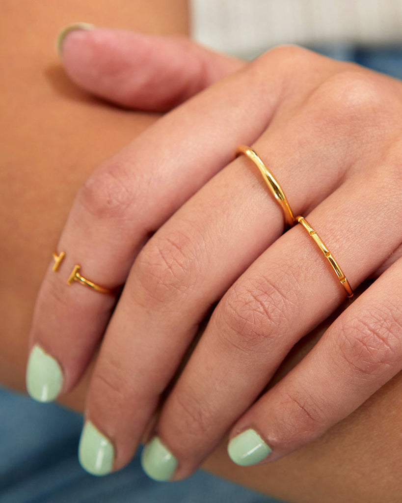 18ct Gold Plated Stripe Stacking Ring handmade in London by Maya Magal luxury jewellery brand