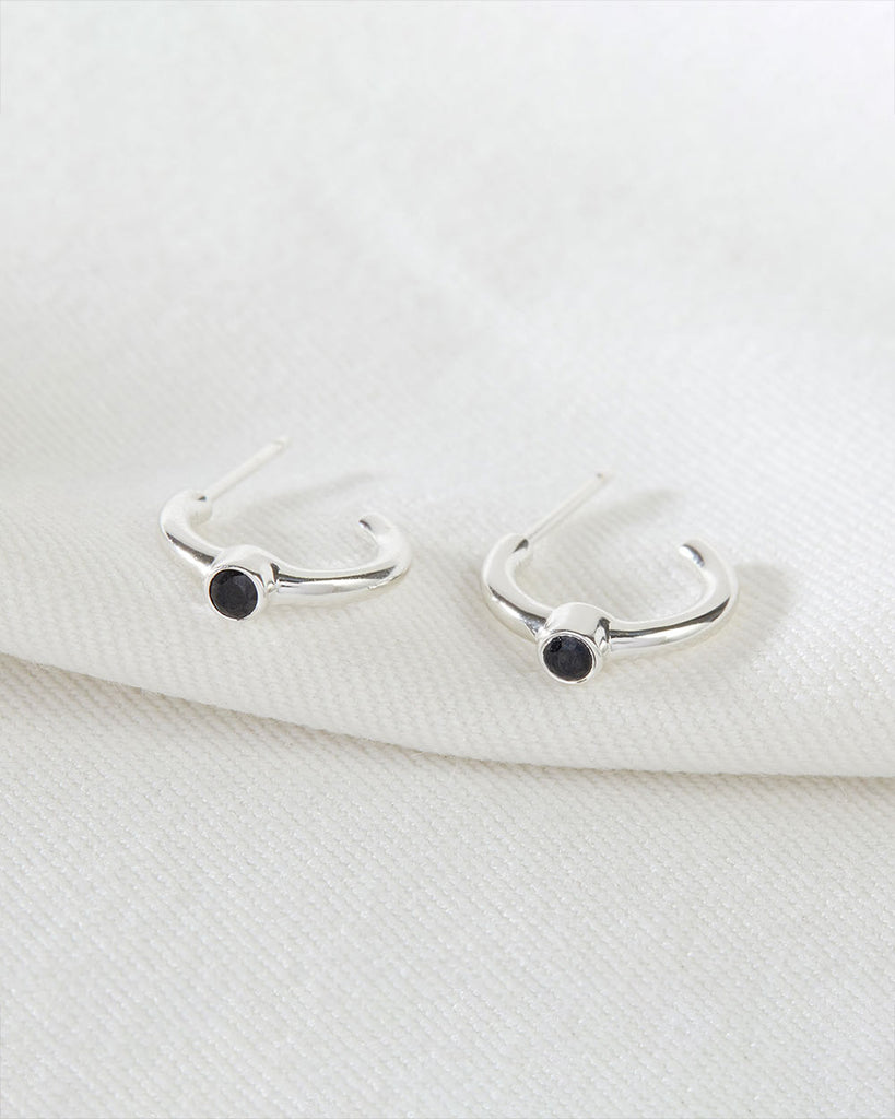 925 Recycled Sterling Silver Tiny Hoops with Single Stone handmade in London by Maya Magal modern jewellery brand