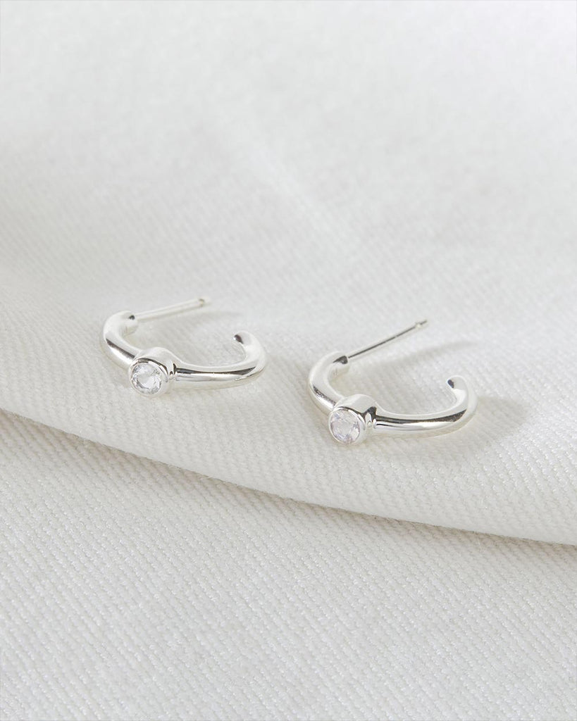 925 Recycled Sterling Silver Tiny Hoops with Single Stone handmade in London by Maya Magal sustainable jewellery brand