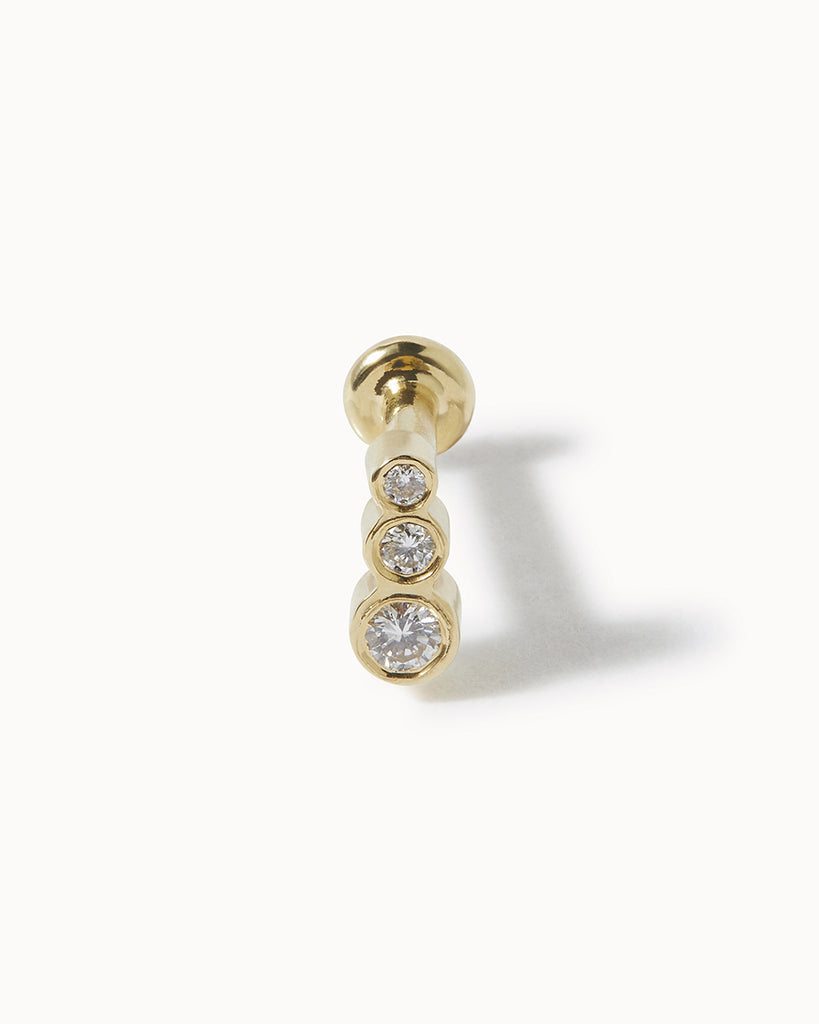 9ct Solid Gold Triple Diamond Cartilage Stud handmade in London by Maya Magal sustainable jewellery brand