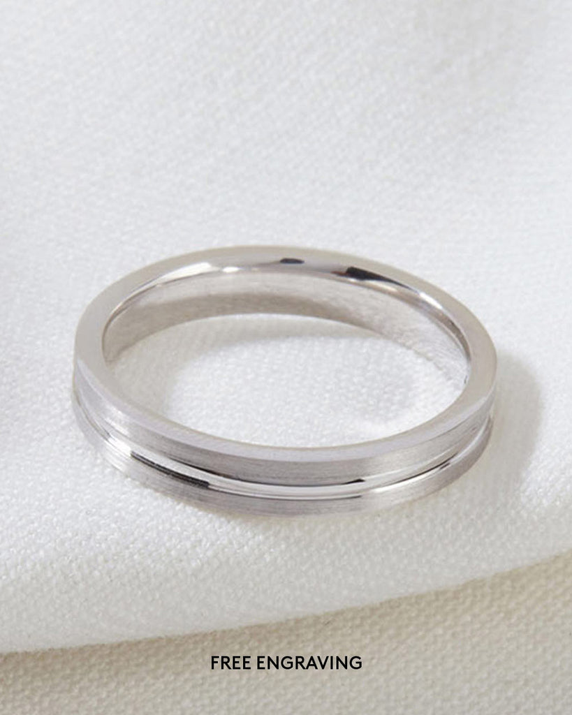 9ct Solid White Gold Flat Court Groove Ring - 3mm Band handmade in London by Maya Magal sustainable jewellery brand