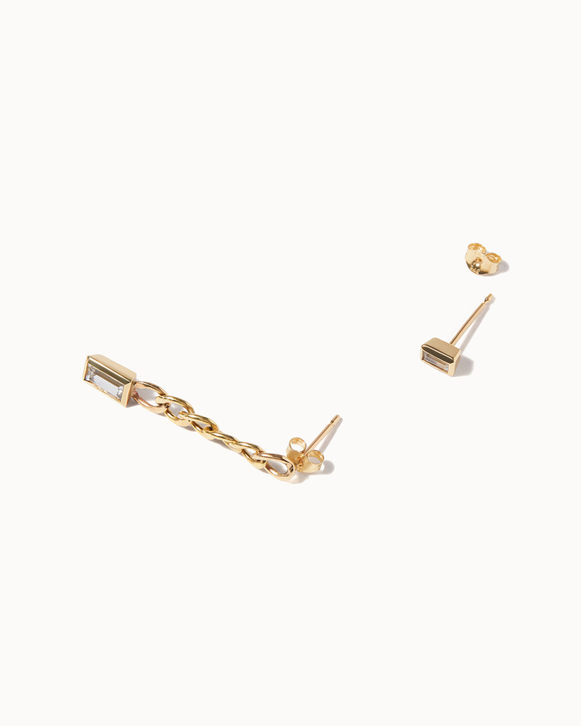 9ct Solid Gold White Sapphire Demi Drop Earrings handmade in London by Maya Magal modern jewellery brand