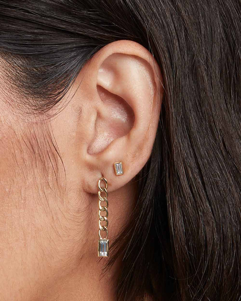 9ct Solid Gold White Sapphire Demi Drop Earrings handmade in London by Maya Magal luxury jewellery brand