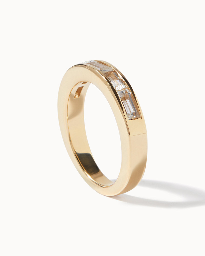 9ct Solid Gold White Sapphire Half Eternity Ring handmade in London by Maya Magal contemporary jewellery brand
