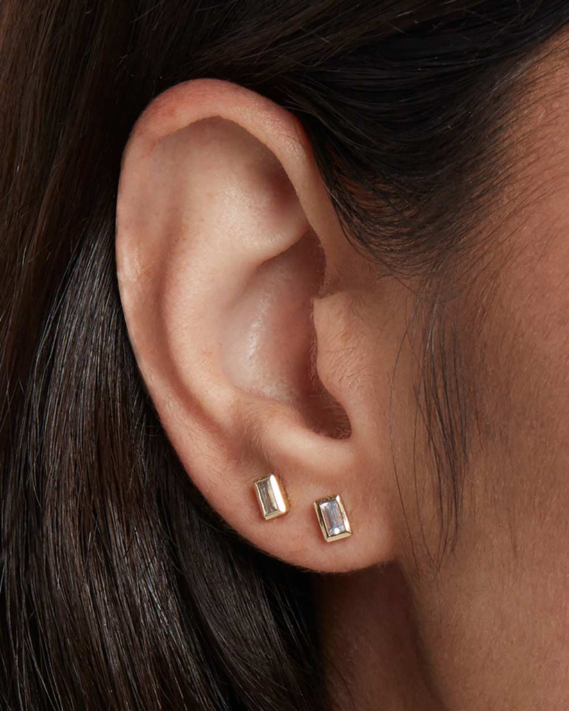 9ct Solid Gold White Sapphire Studs handmade in London by Maya Magal luxury jewellery brand